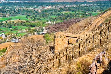 Fortifications of Chittor Fort in Chittorgarh city of India