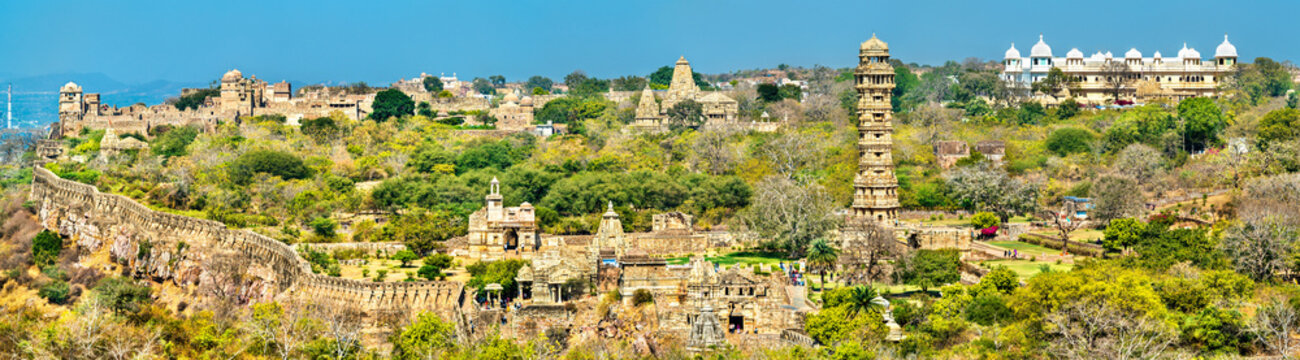 Panorama of Chittor Fort, a UNESCO world heritage site in Rajasthan, India