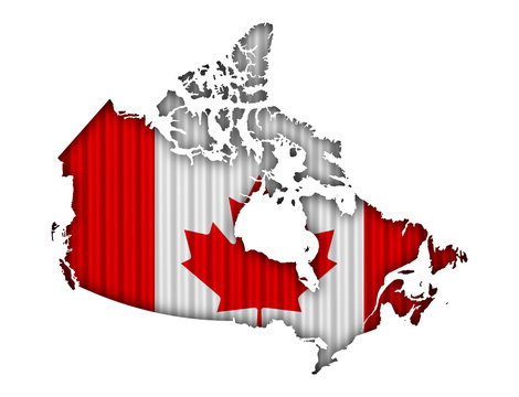 Karte und Fahne von Kanada auf Wellblech