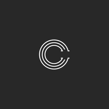 C letter logo monogram, minimal style linear emblem, black and white parallel lines simple emblem