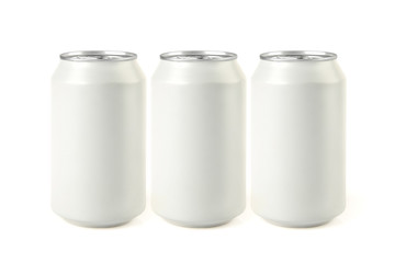 isolated three blank aluminium cans