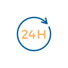 24 hours around the clock. Always open twenty four hour service. Vector trendy thin line icon illustration design