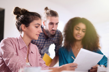 Multiracial business team working together around a laptop  