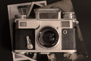 Old, retro, vintage film camera, black and white photos, vintage color style