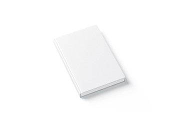 Blank white hard cover book mock up, top view from the side. Empty notebook hardcover mockup, isolated. Bookstore branding template