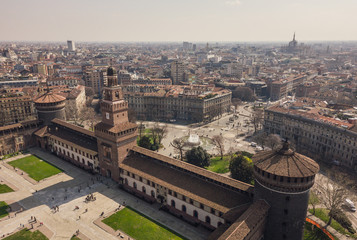 Fototapeta premium Aerial view of Sforzesco Castle in Milan