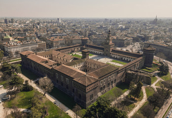 Fototapeta na wymiar Aerial view of Sforzesco Castle in Milan