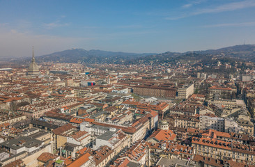 Fototapeta na wymiar Aerial view of Turin city at sunny day