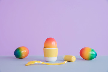 Easter eggs on pastel background.