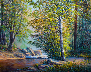 Fototapeta na wymiar Oil Painting landscape - summer forest