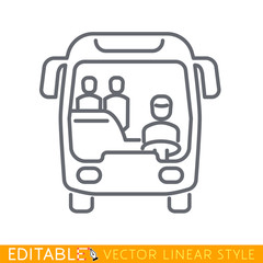 City bus with passengers. Editable outline sketch icon. Stock vector illustration.