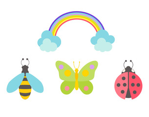 A set of insects in a flat style.