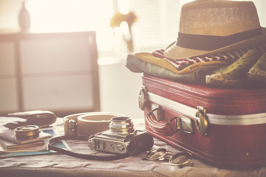 Travel suitcase prepareing concept