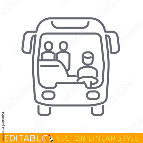 "City bus with passengers. Editable outline sketch icon. Stock vector ...