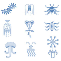 Simplest microorganisms. Science of studying bacteria and viruses. Flat vector cartoon illustration. Objects isolated on white background.