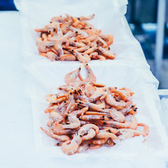 cool shrimp in ice. grocery shopping.