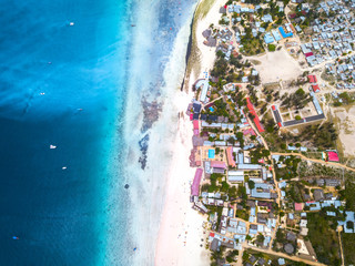 Beautiful Zanzibar Nungwi beach with blue Indian ocean aerial view