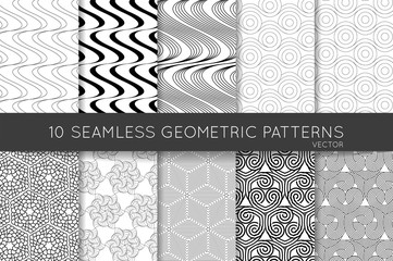 Collection of black and white seamless patterns