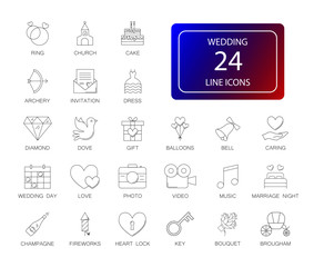 Line icons set. Wedding pack. Vector illustration	