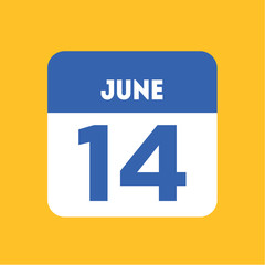June 14 calendar icon yellow flat. World Blood Donor Day, blogger, worker of the Russian Migration Service, American flag