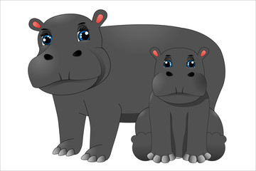 Mother hippo and baby hippo