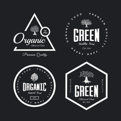 Organic natural and healthy farm fresh food retro emblem set.