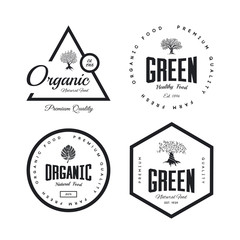 Organic natural and healthy farm fresh food retro emblem set.