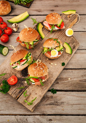 Mini Sandwiches With Arugula, Tomato,Avocado,Cucember And Cream Chees