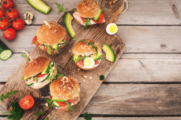Mini Sandwiches With Arugula, Tomato,Avocado,Cucember And Cream Chees