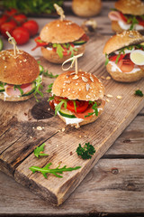 Mini Sandwiches With Arugula, Tomato,Avocado,Cucember And Cream Chees