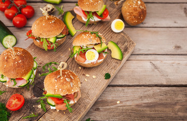 Mini Sandwiches With Arugula, Tomato,Avocado,Cucember And Cream Chees