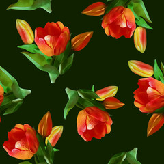 Fototapeta premium Tulips Seamless Pattern