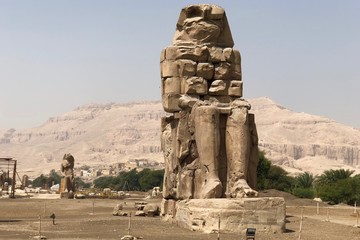 Stone Statue at Theban Necropolis used for ritual burials during the Pharaonic period in Luxor, Egypt