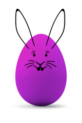 a purple easter egg with a rabbit face