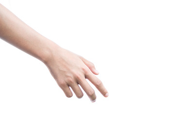 Close-up girl hand on a white background