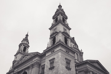 St. Stephen's Basilica in Budapest, Hungary. Black and white.