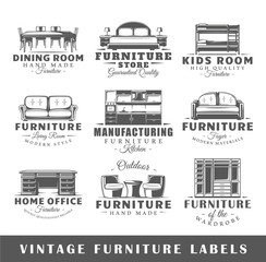 Set of vintage furniture labels