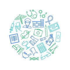 Medical Healthcare Thin Line Icon Round Design Template. Vector