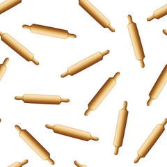 Realistic Detailed 3d Wooden Rolling Pin Seamless Pattern Background. Vector
