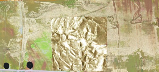 Abstraktes Kunstwerk mit Goldfolie und Gold-Metallic-Farbe (Mixed Media) (Ausschnitt) von Carola Vahldiek, Hintergrund