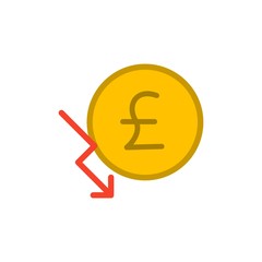 pound chart decrease flat vector icon. Modern simple isolated sign. Pixel perfect vector  illustration for logo, website, mobile app and other designs