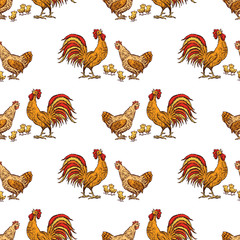 pattern of a hen, a cock and their chickens