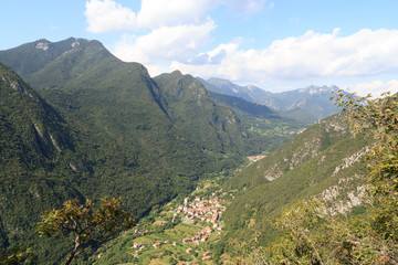 Naklejka na ściany i meble Townscape of village Biacese with mountain panorama near Lake Garda, Italy