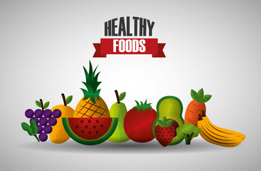 healthy foods balanced diet fruits and vegetables vector illustration