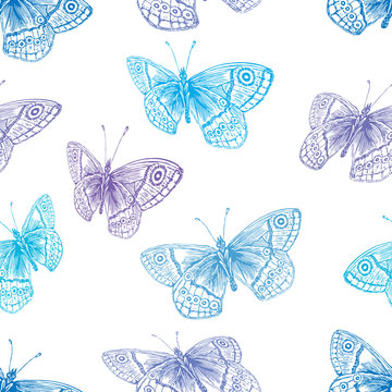 seamless background of the blue butterflies