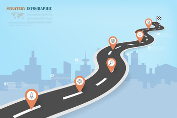 Business infographics with road map pattern and simple thin line icons.