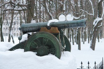 Gun in the Park is sprinkled with snow