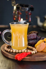 Ramadan juice for iftar made from fresh apricots with dried apricots and dates.