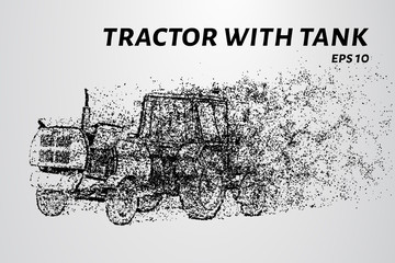 Tractor with a tank of particles. The tractor consists of dots and circles. Vector illustration