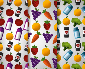 healthy lifestyle sport gym fruits vegetable balance nutrition wallpaper vector illustration